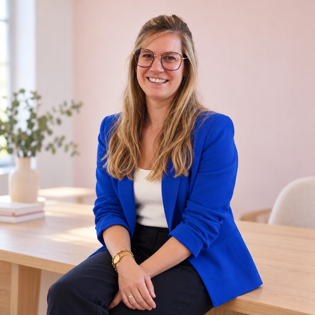 Valérie Fornoville van Rebel 'n Kind in blauwe blazer